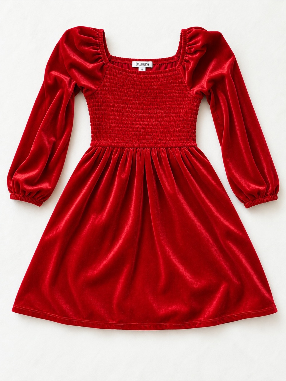 Speechless Girls' Red Velvet Smocked Square-Neck Dress